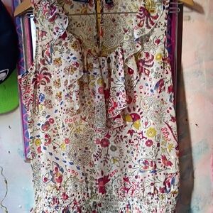 a.n.a Ruffled Smocked Sleeveless Blouse in Red and Pink